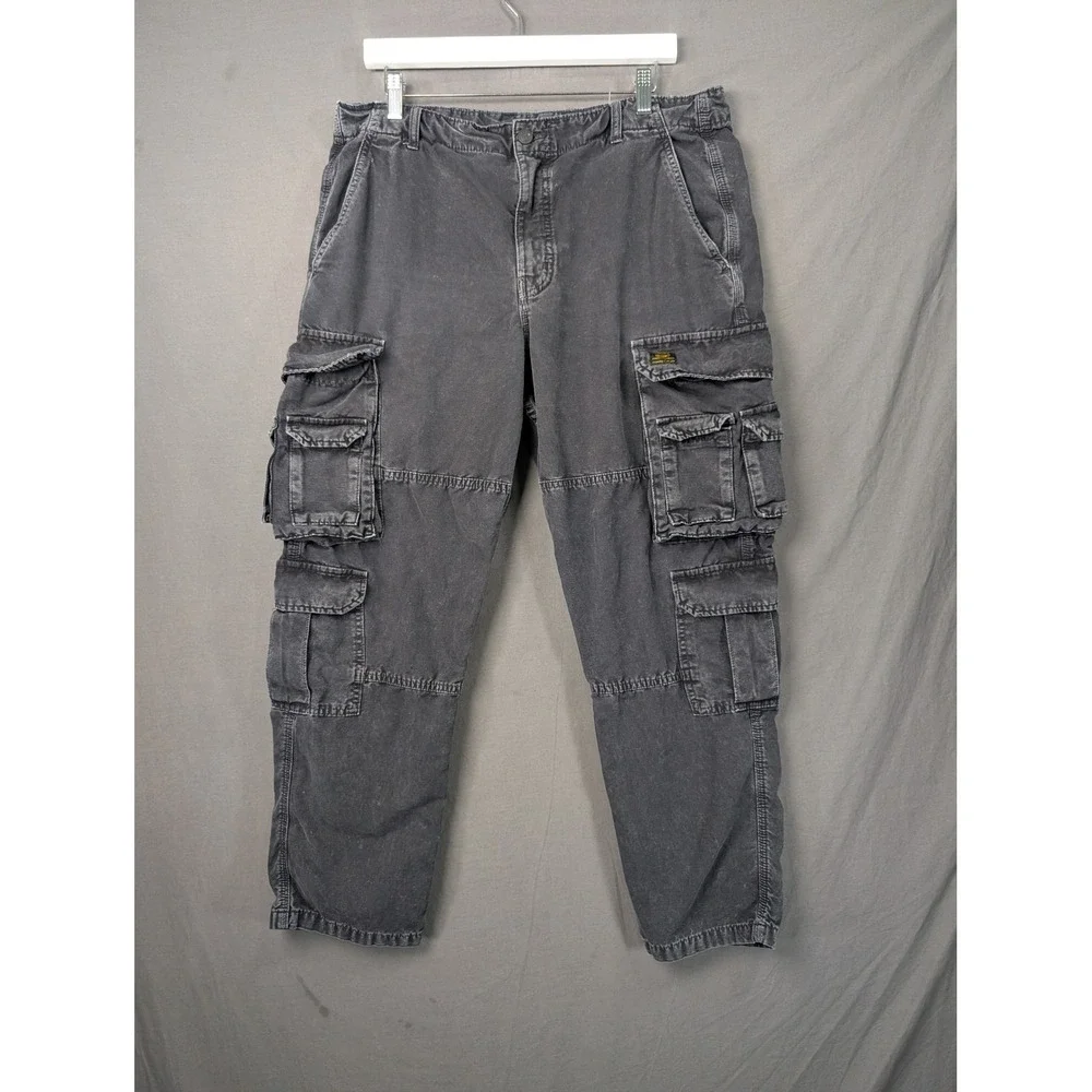 Zara Mens Multi Pocket Cargo Pants Faded Black Size 34 Relaxed Fit Utility